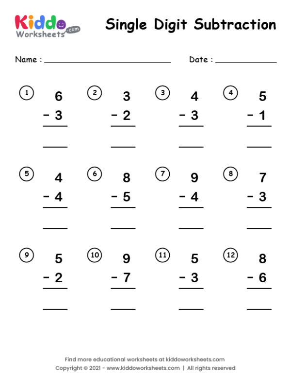 Single-Digit Subtraction Worksheet 10 for First Grade Math Practice First grade student working on a single-digit subtraction math worksheet number 10