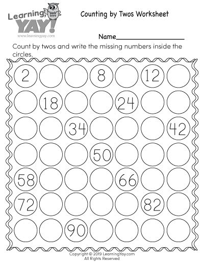 First grade math worksheet for practicing skip counting by twos