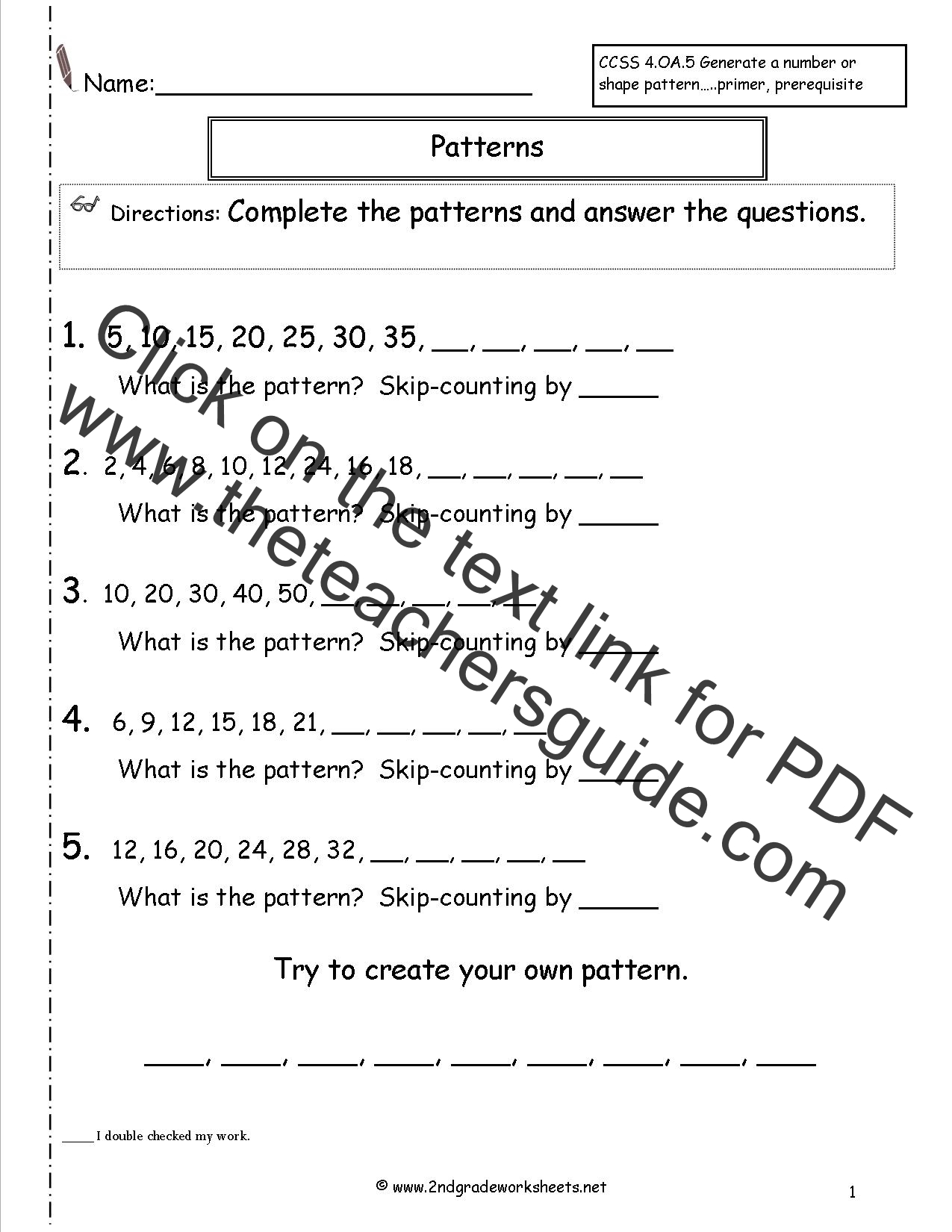 Number Patterns Chart Worksheet 15 for First Grade Math First grade number patterns chart worksheet with skip counting and coloring activities