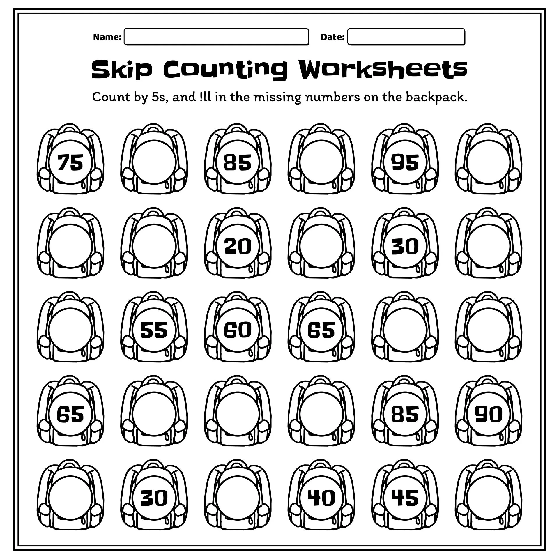First grade math worksheet featuring skip counting practice exercises for decimals