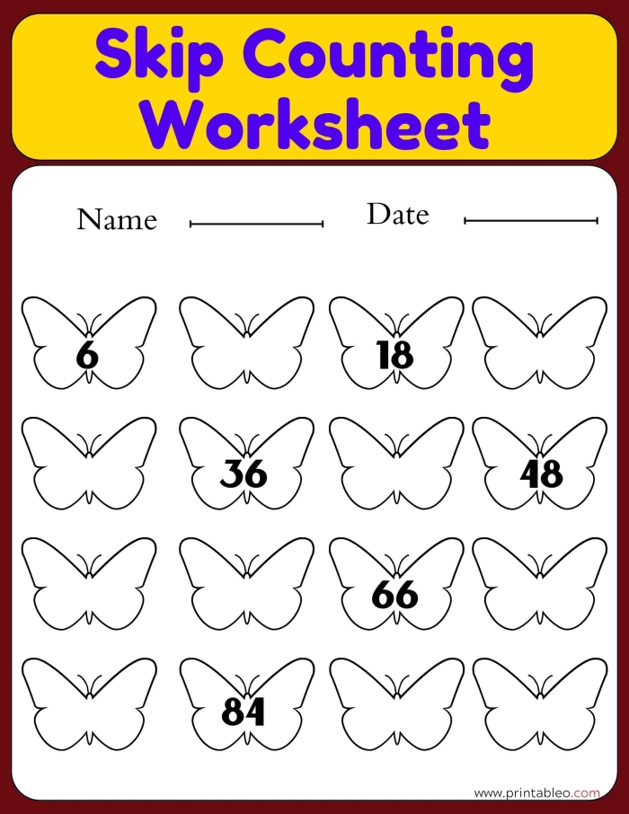 First grade skip counting practice worksheet exercise 3 with number sequences and counting patterns