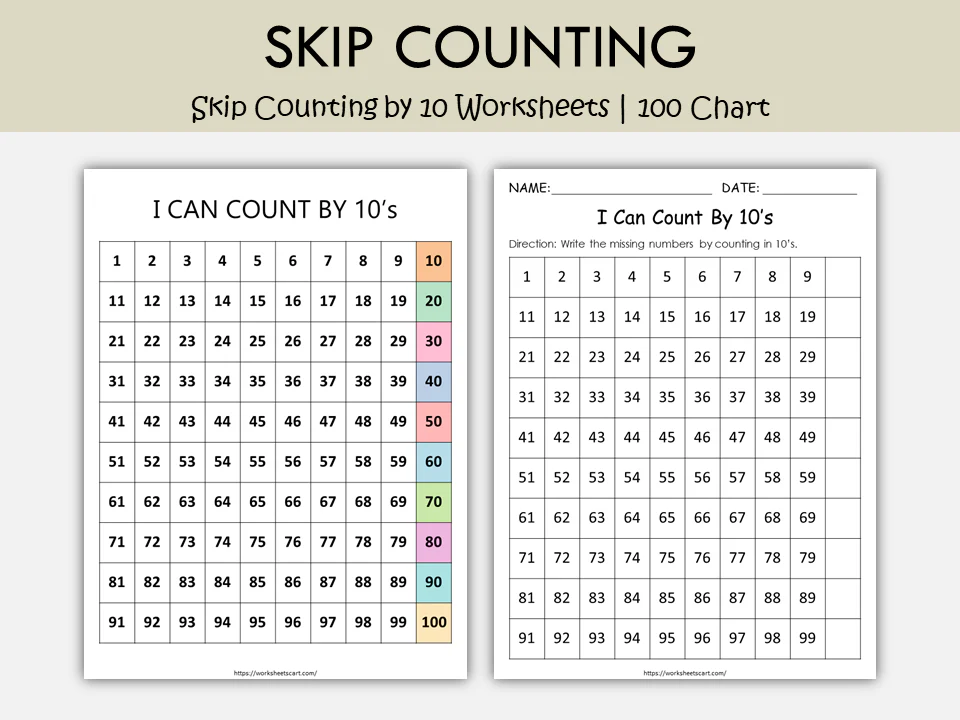 Skip Counting Chart worksheet designed for first graders to recognize numerical patterns