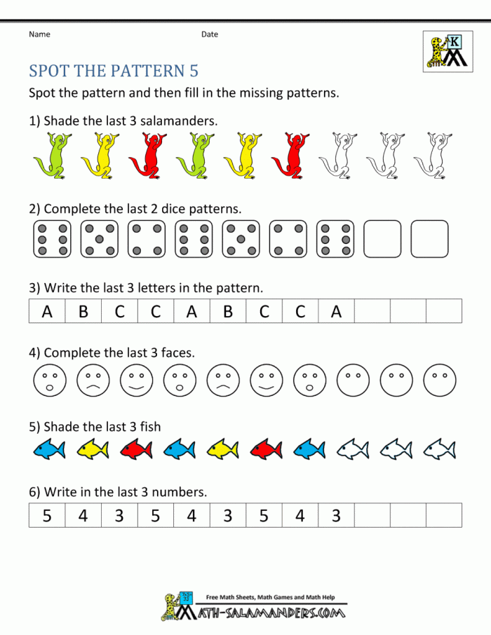 Number Patterns Learning Chart for Skip Counting Practice A colorful first grade number patterns chart showing skip counting sequences with spaces to color and complete