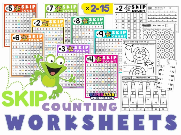 First grade skip counting practice worksheet with numbers and counting sequences for decimal learning