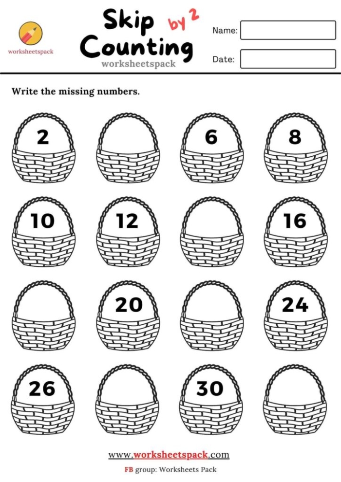 First grade math worksheet featuring children counting by twos to understand addition concepts