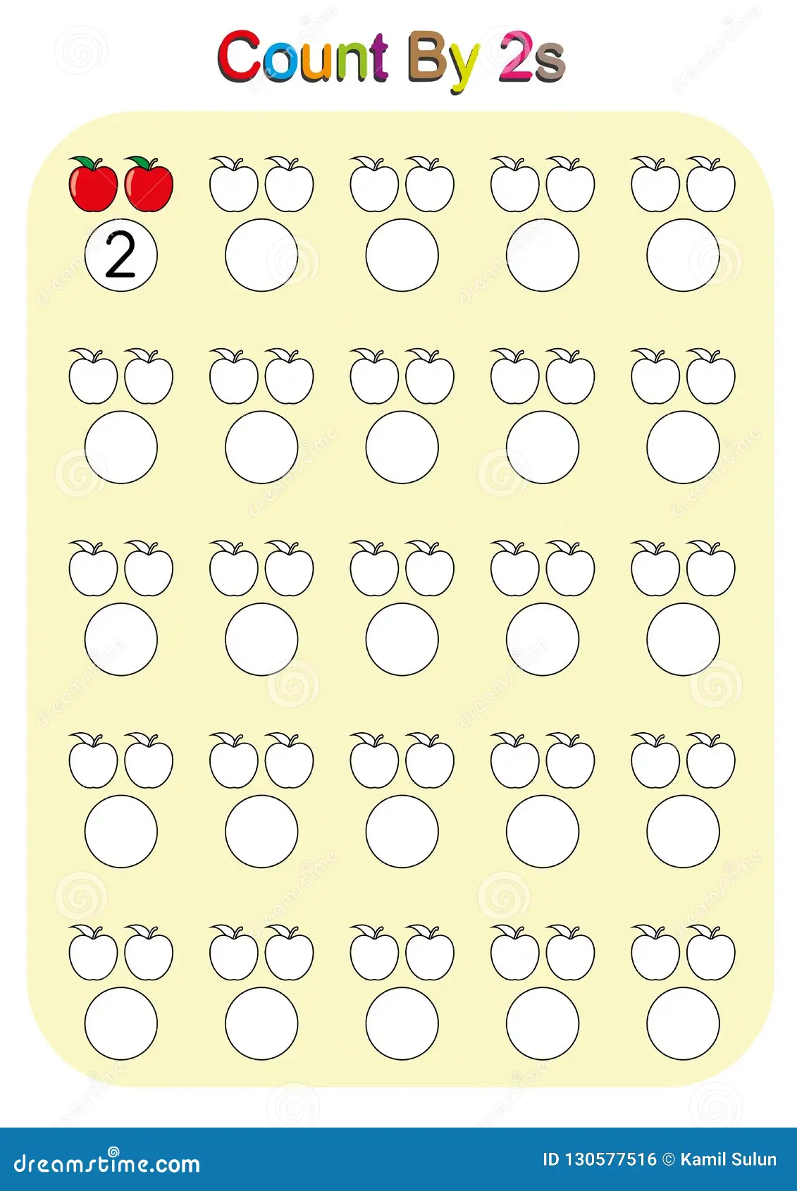 First grade math worksheet featuring a counting by twos number sequence activity