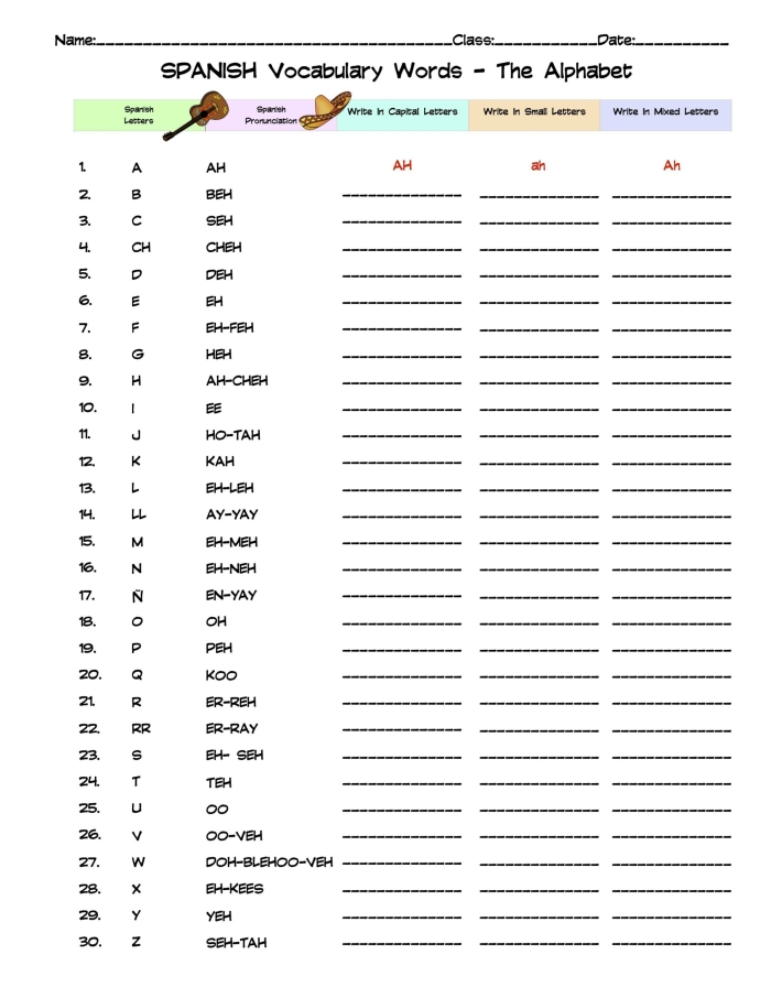 Spanish alphabet worksheet featuring the letter "A" for early reading skills Colorful worksheet introducing the letter "A" in the Spanish alphabet for first graders