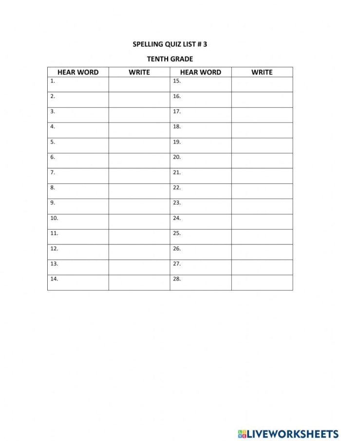First Grade Geometry Spelling Quiz Worksheet for Kids to Fill in the Blanks Spelling Quiz worksheet designed for first graders to improve their spelling skills through a fun exercise
