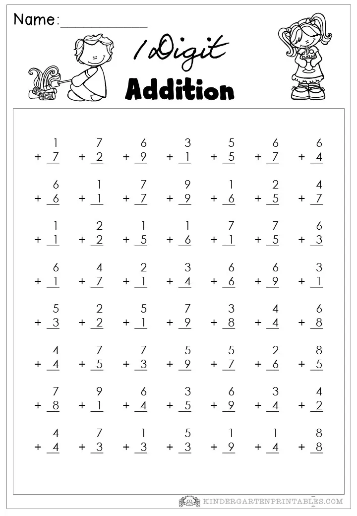 First grade students practicing one-digit addition with a seasonal spring themed worksheet