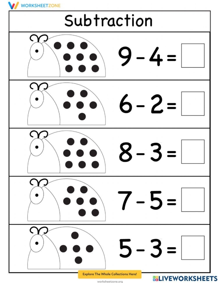 First grade spring math worksheet featuring addition and subtraction problems within ten