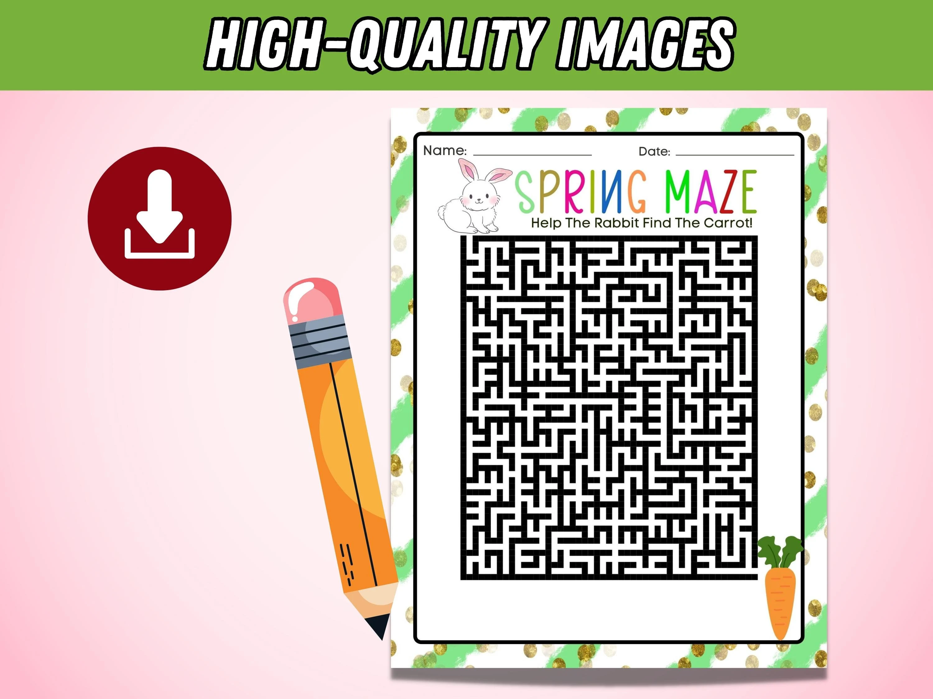 Bertie the Butterfly navigates a colorful Spring maze to reach a flower. Spring Maze worksheet for first graders featuring Bertie's adventure to collect nectar.