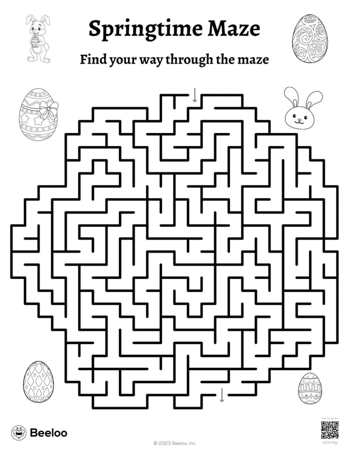 First grade Spring maze worksheet featuring Bertie the Butterfly finding a flower