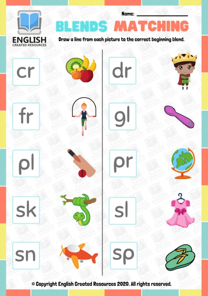 Fun spring worksheet for first graders to practice consonant blends