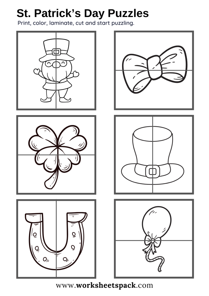 First grade St. Patrick's Day activity page featuring a maze puzzle, jokes and Irish flag coloring exercise