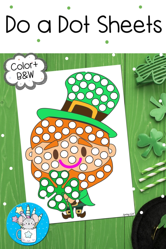 First grade student connecting dots from 1 to 77 on a St. Patrick's Day themed worksheet number 17