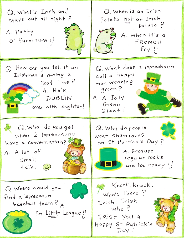 Colorful St. Patrick's Day Jokes worksheet for first graders