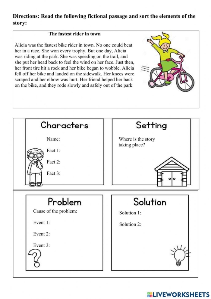 Story Elements Map Worksheet 16 for First Grade Literacy First grade printable worksheet featuring a story elements map for identifying characters setting and sequencing