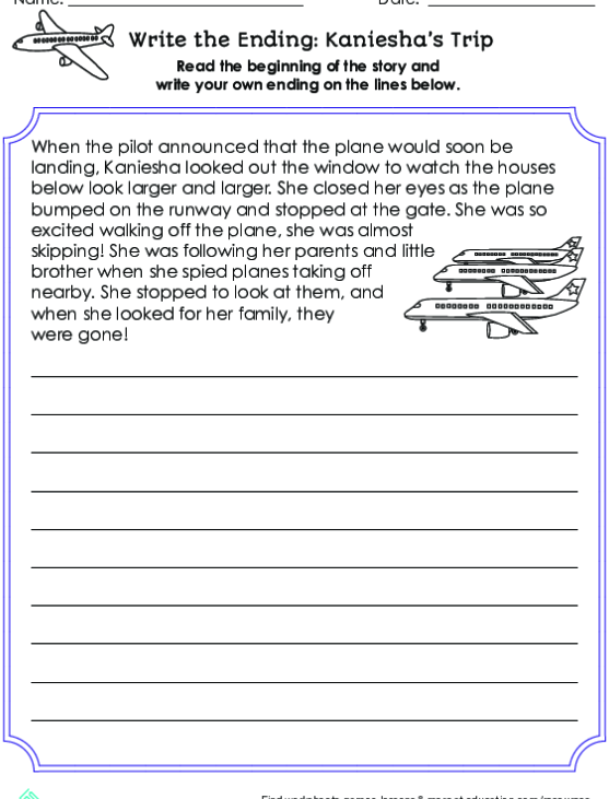 Addition worksheet for First Grade First grade students engaging with the Choose the Best Ending addition worksheet focused on fiction text sequencing. Worksheet image for teaching story structure and conclusion selection skills.