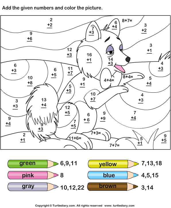 Color by Simple Subtraction worksheet featuring colorful subtraction problems for first graders