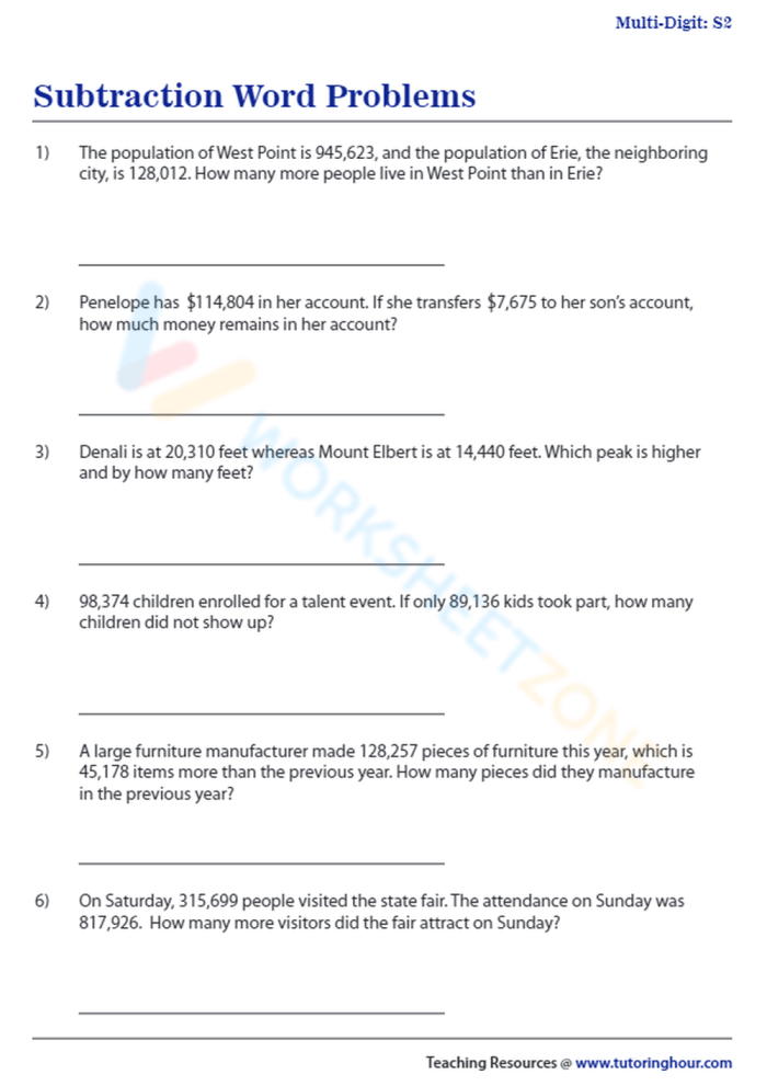 Subtraction Word Problems Worksheet for First Grade Assessment 6 First grade student worksheet featuring multiple subtraction word problems for math practice