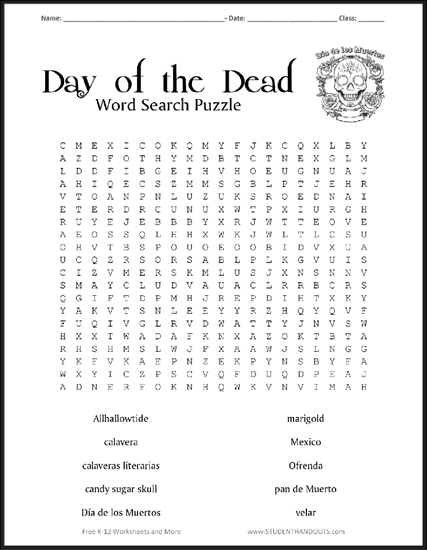 A printable sugar skull craft worksheet featuring intricate floral patterns for first grade students