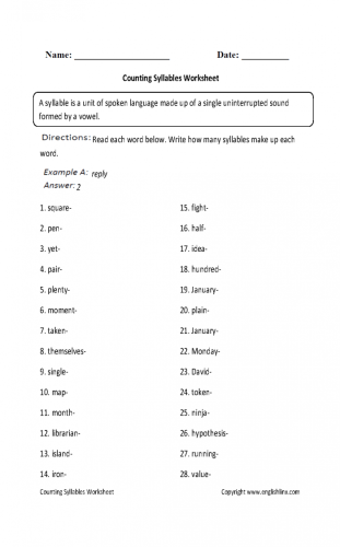 Counting Syllables Part II Geometry Worksheet 10 A first grade worksheet for counting syllables in geometry shapes with a fun clapping activity