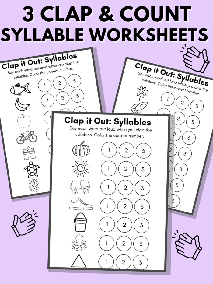 First Grade Syllable Clapping Exercise Worksheet Page 7 A first grader clapping hands together while practicing syllable counting with a worksheet activity