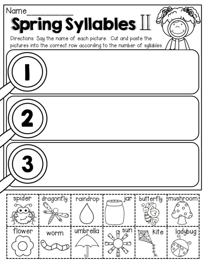 Counting Syllables worksheet for first graders featuring clapping activities