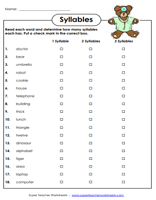 Counting Syllables Part II Geometry Worksheet 19 First grade student completing a syllables counting worksheet featuring geometric shapes
