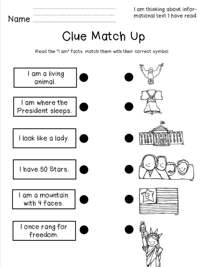 United States symbols worksheet for first graders to enhance phonics learning