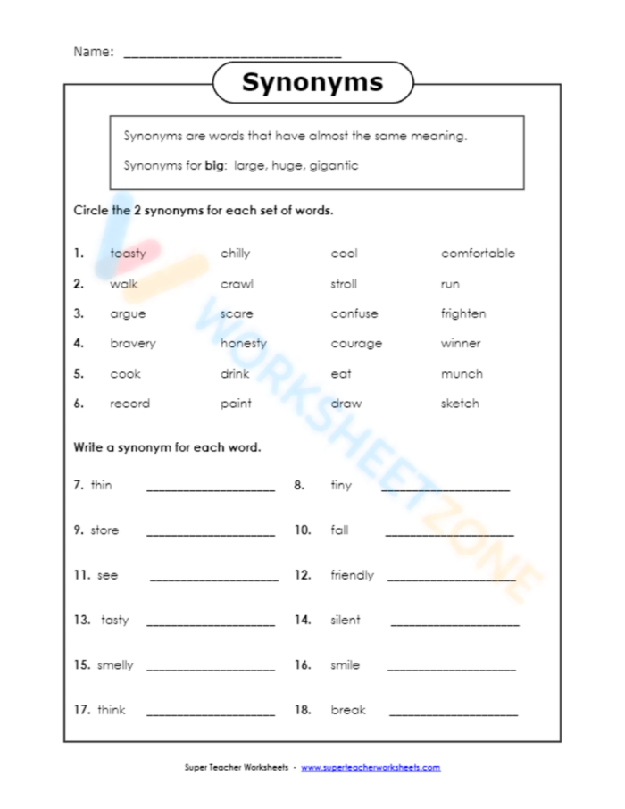 Synonyms Worksheet 23: Building Vocabulary Skills for Young Learners First grade students learning to identify and match synonym word pairs with colorful illustrations and simple sentences