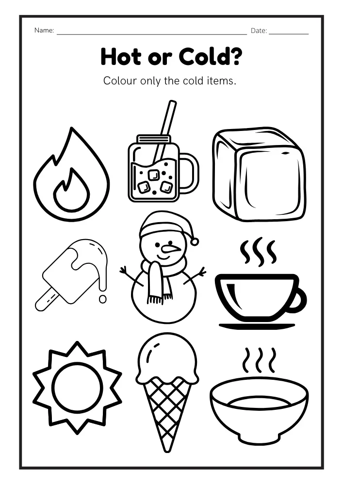 Temperature Hot or Cold Geography Worksheet for First Grade 7 First grade science worksheet matching clothing items to hot or cold thermometer temperatures