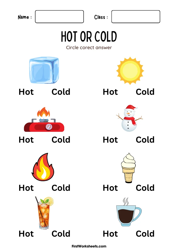 Temperature Hot or Cold Clothing and Thermometer Matching Activity for Young Learners First grade students matching clothing items to hot and cold thermometer temperatures on a science worksheet