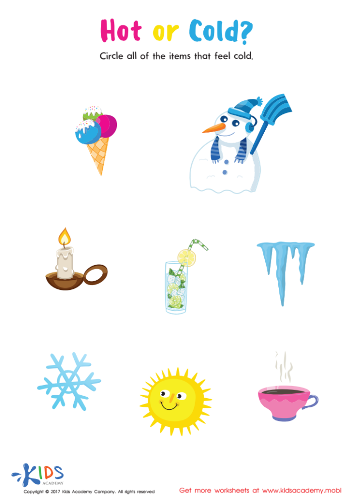 Temperature Clothing Match Worksheet for Young Learners First graders matching clothing items to hot and cold temperatures on thermometers in a science worksheet activity