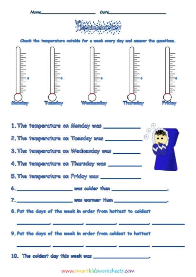 Reading worksheet for First Grade First graders learn to read thermometers and determine the temperature in this engaging worksheet. What's the Temperature? worksheet for first-grade reading practice.