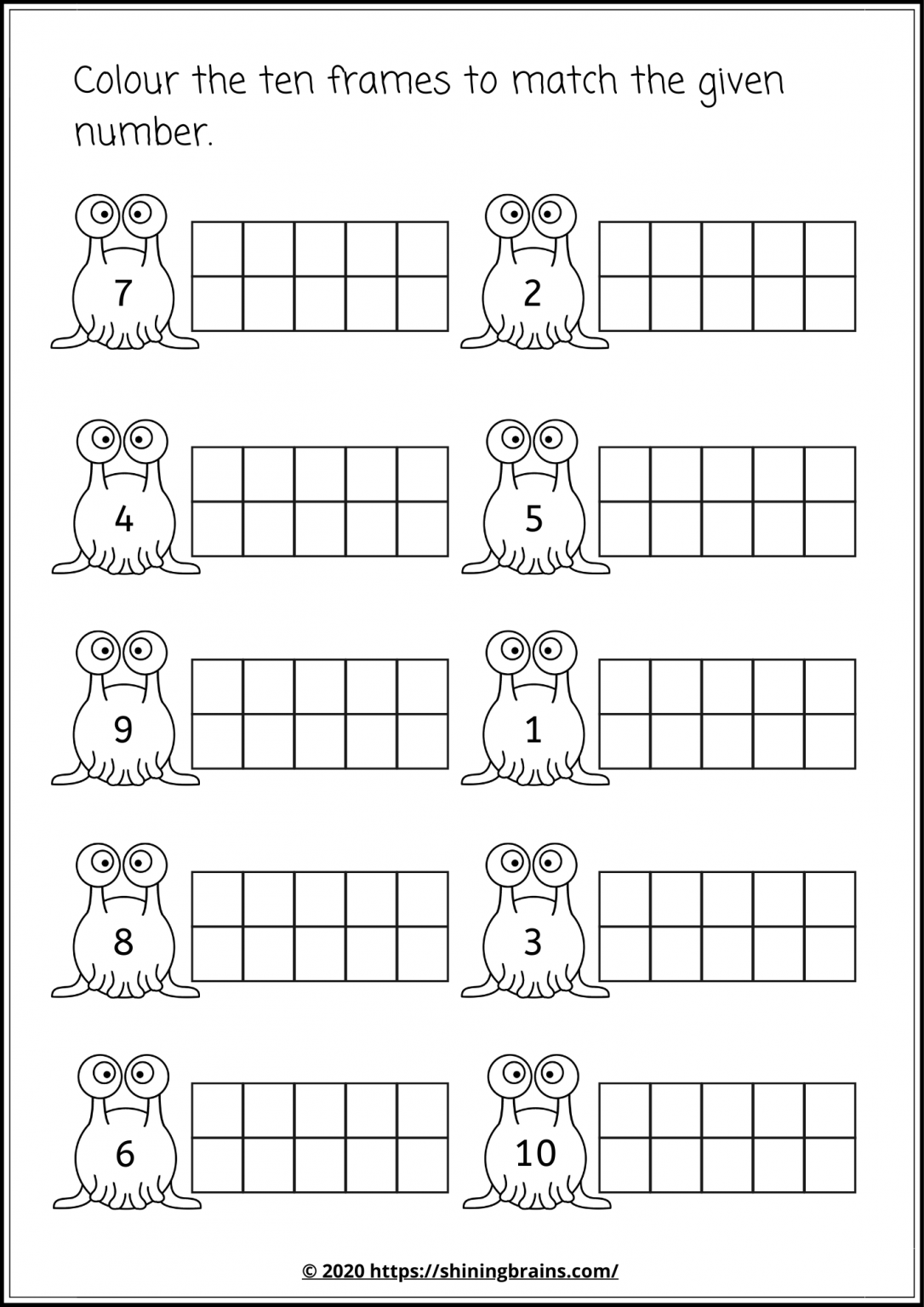 Adding Within 20 Using Ten Frames Missing Numbers Worksheet 20 First grade worksheet featuring ten frames for practicing missing number addition within 20