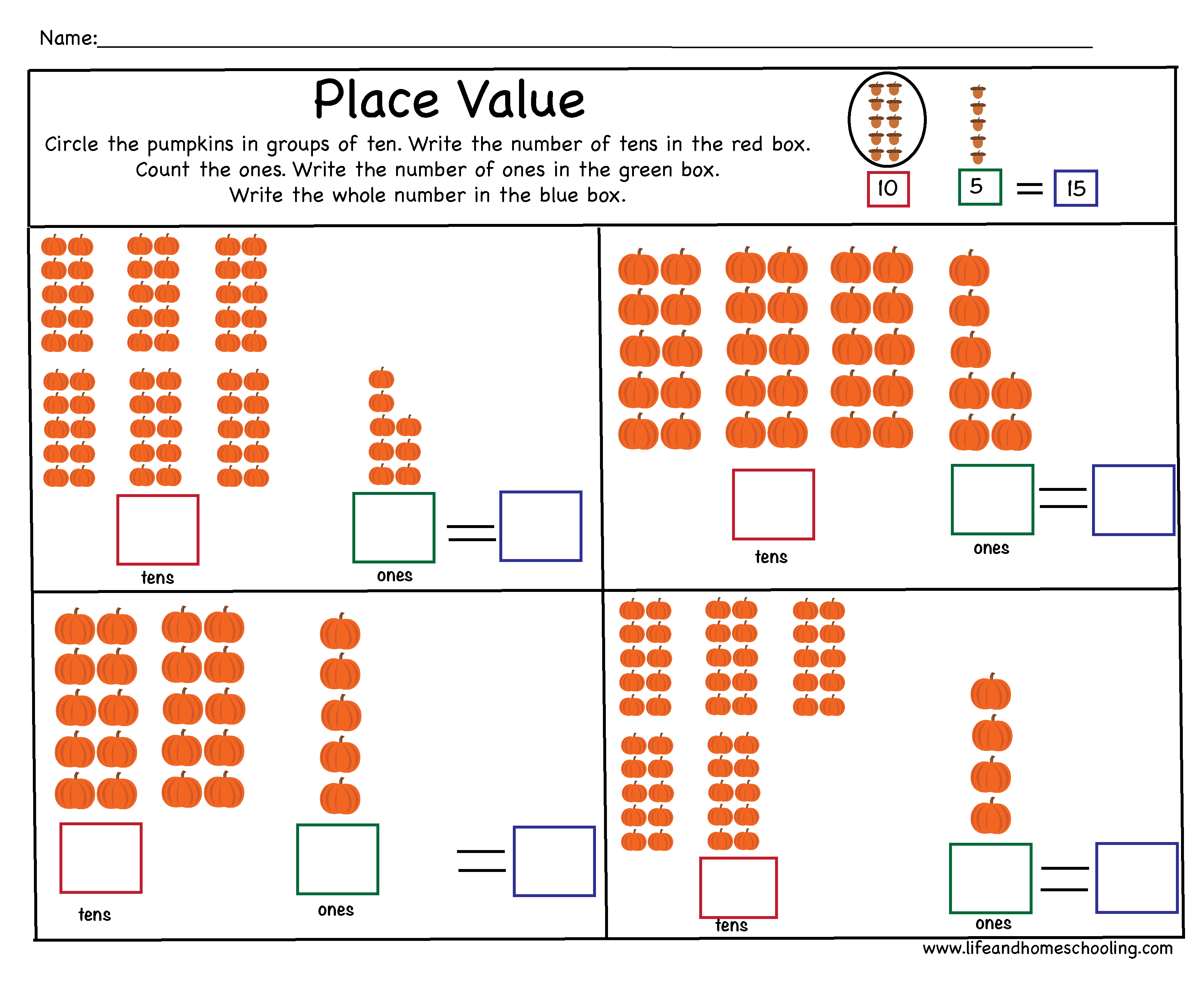 First grade place value assessment worksheet focusing on counting tens and ones