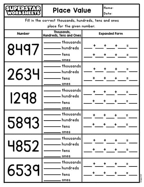 First grade worksheet focusing on understanding tens and ones for place value skills