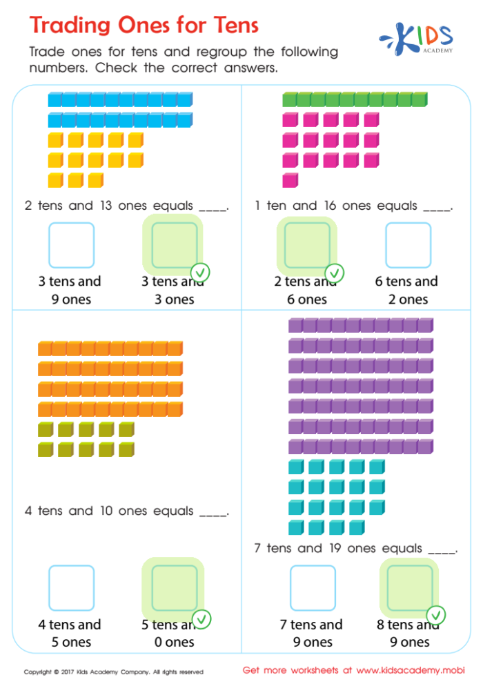 First grade Tens and Ones worksheet to enhance number sense and place value understanding