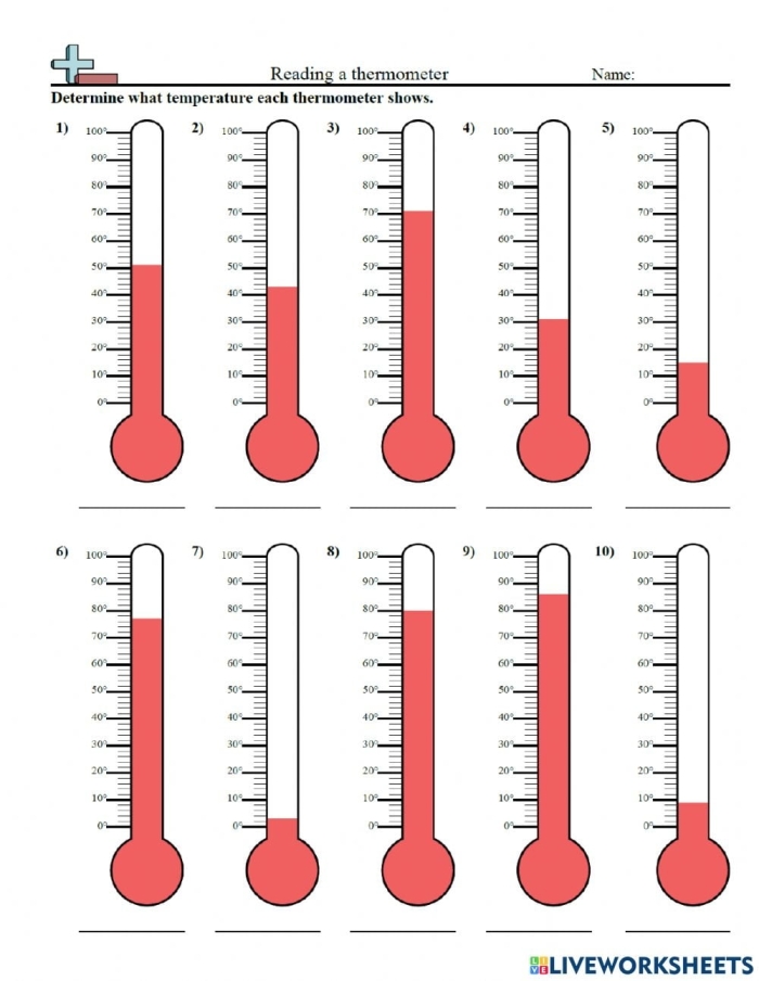 Engaging worksheet for learning how to read a thermometer in first grade First grade reading thermometer worksheet for kids to practice temperature skills
