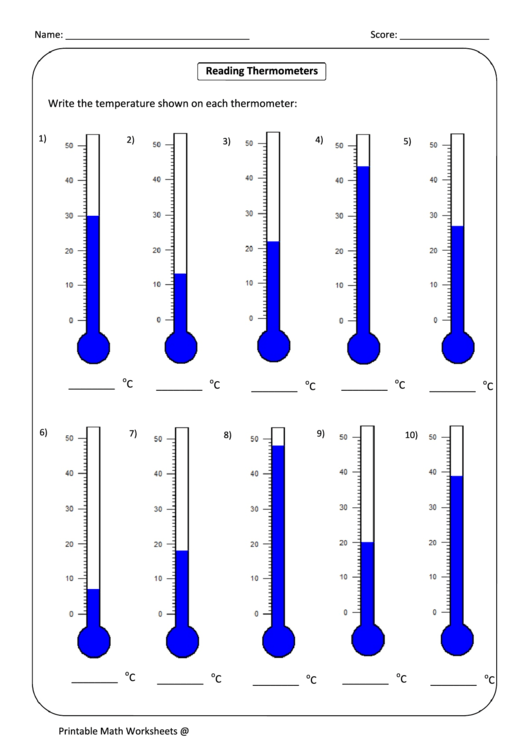 Engaging thermometer worksheet for children to learn about reading temperatures Reading the Thermometer worksheet designed for first graders to practice temperature skills