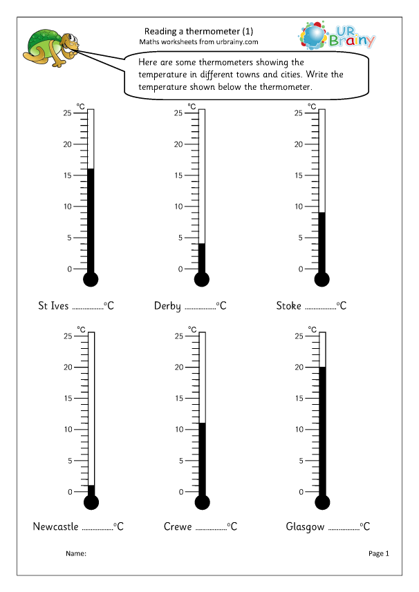 Engaging thermometer activity for young learners First grade worksheet for practicing reading a thermometer
