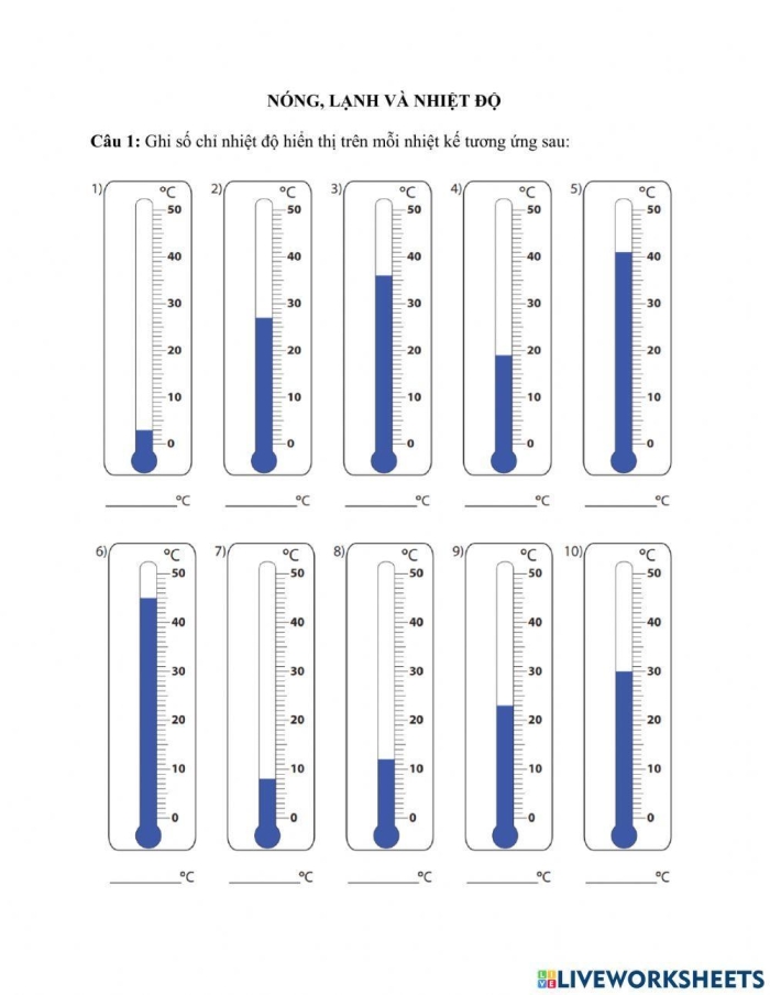 Worksheet image for "What's the Temperature?" illustrating temperature reading skills for young learners. First graders reading a thermometer to determine the temperature on a worksheet titled "What's the Temperature?