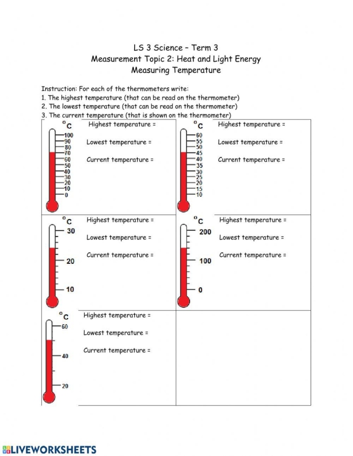 Engaging Reading the Thermometer activity for kids to enhance learning Thermometer worksheet for first graders to practice reading temperatures