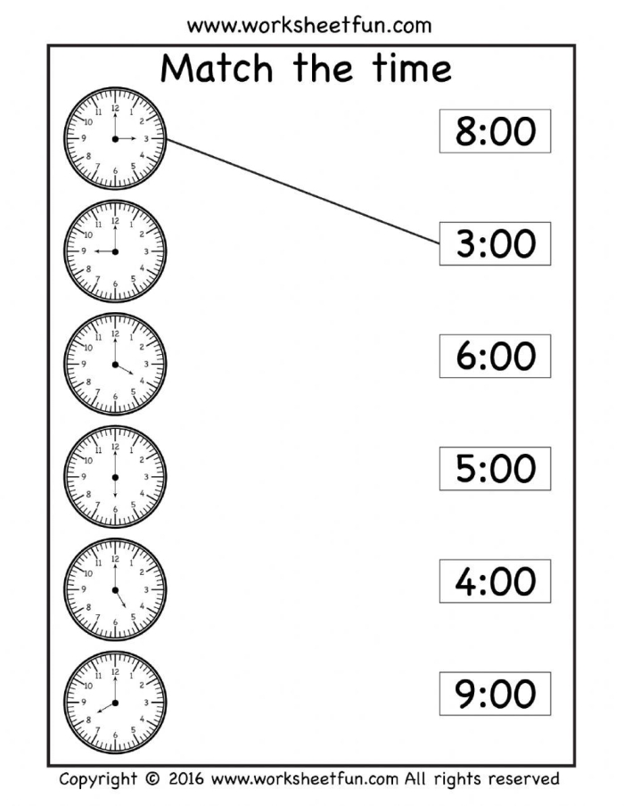First grade student looking at a Time Mix Up worksheet to practice reading analog clocks