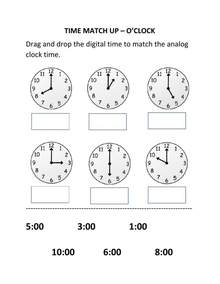 First grade worksheet featuring a time mix-up activity with analog clocks for life science. Time Mix Up worksheet for learning to read clocks in first grade.