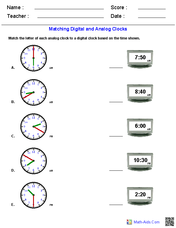 First grade student practicing how to tell time on an analog clock for the Time Mix Up worksheet