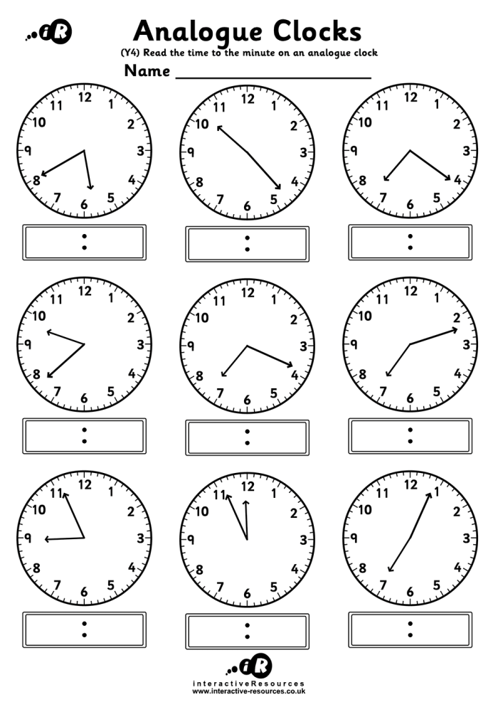 Telling the Time 2 worksheet for phonics learning activities Printable worksheet for first graders to practice telling time with clock hands