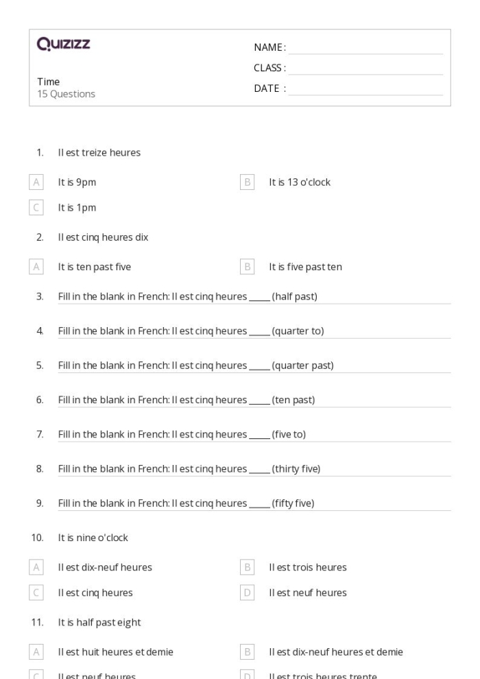 Time Quiz worksheet for multiplication skills in first grade Fill-in-the-bubbles quiz for first graders to practice telling time on an analog clock