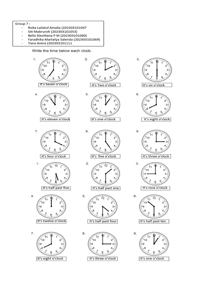 First Grade Telling Time Worksheet Quiz 1 First grade time quiz worksheet featuring analog clocks for practice